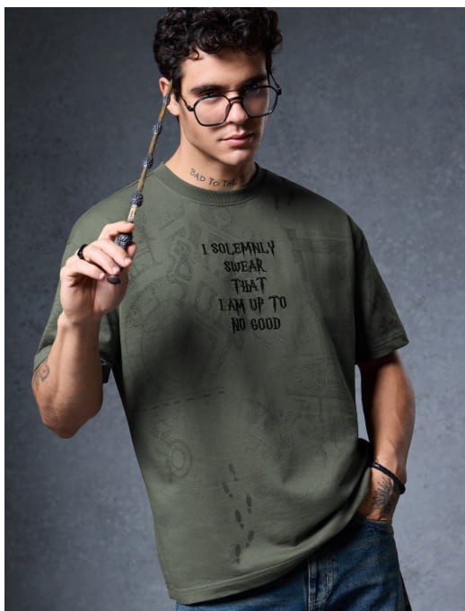 Urban Buy Olive Green Graphic T-Shirt for Men