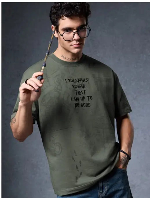 Urban Buy Olive Green Graphic T-Shirt for Men urban buy