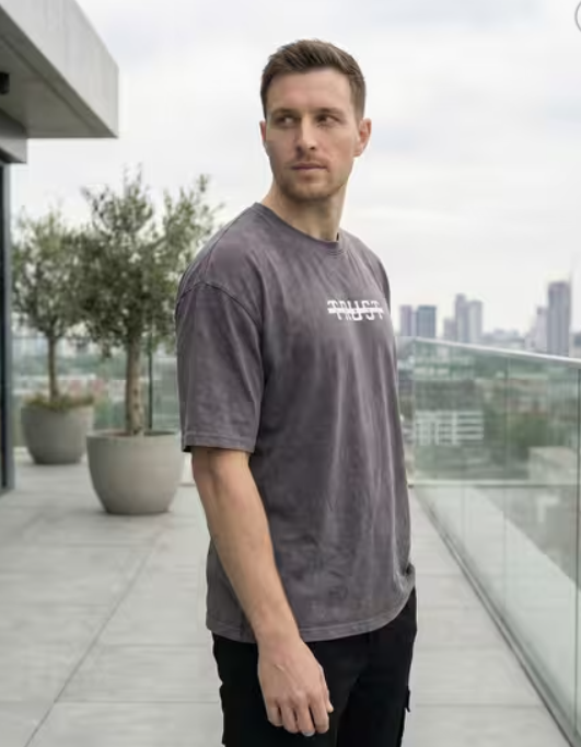 Drop Shoulder Typographic Chest Print Crew Tshirt