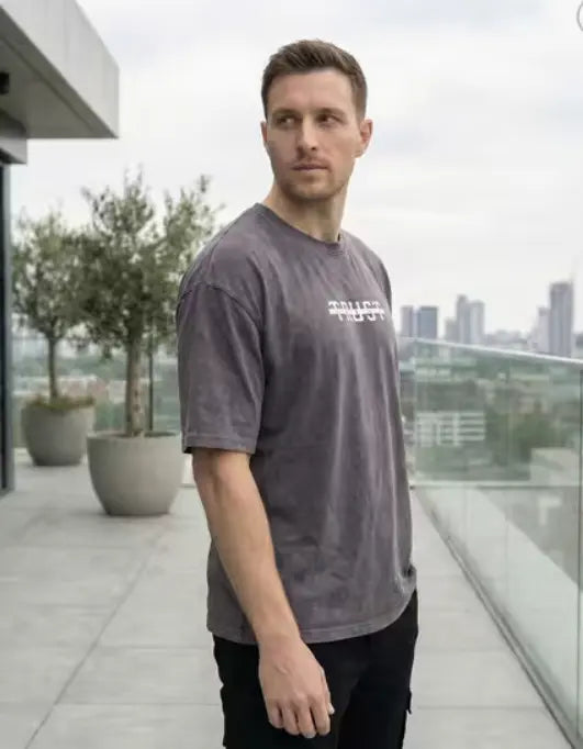 Drop Shoulder Typographic Chest Print Crew Tshirt urban buy