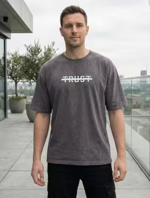Drop Shoulder Typographic Chest Print Crew Tshirt