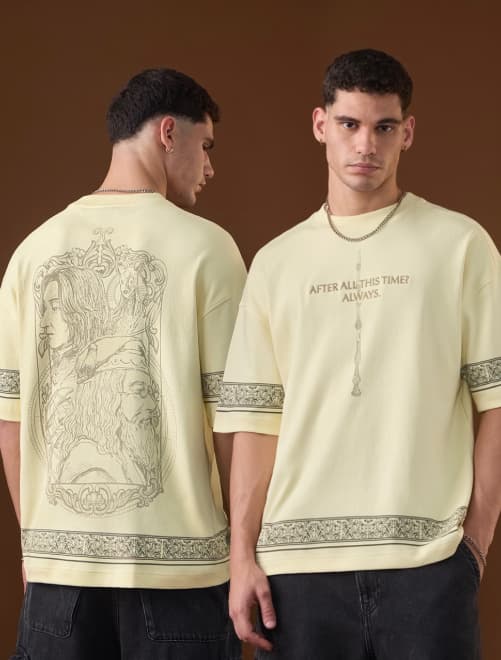 Urban Buy Beige Graphic Oversized T-Shirt for Men